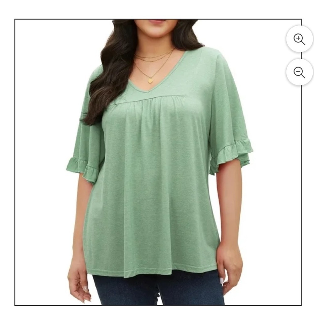 BloomChic Plus Size 2XL Solid Gathered Ruffle Trim Flounce Sleeve T-shirt us18